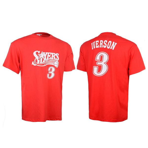 Men's  Philadelphia 76ers #3 Allen Iverson Red T-shirt